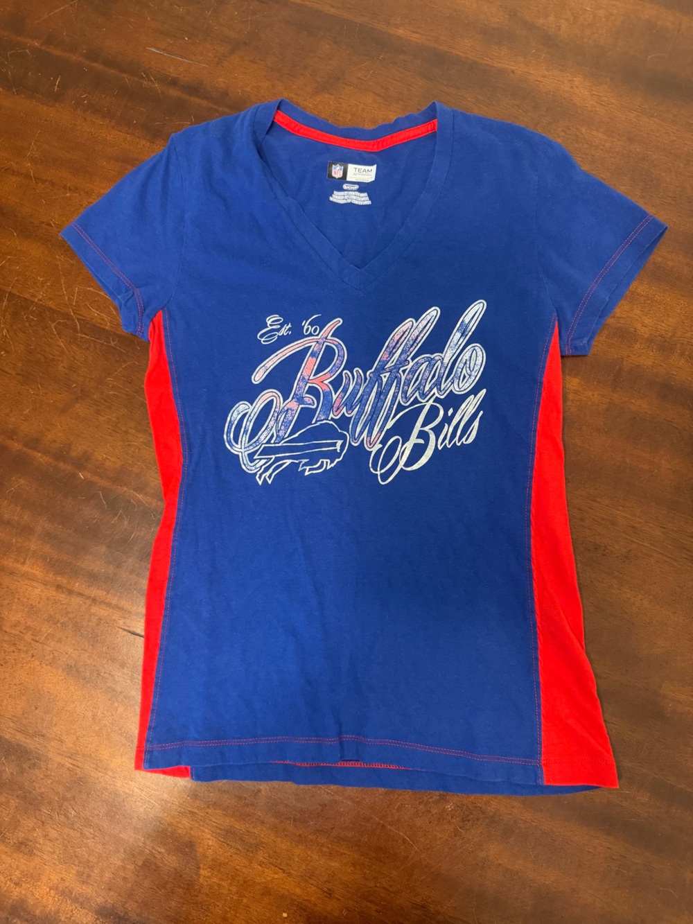 Team Apparel Blue and Red Buffalo Bills V-Neck womens Tee